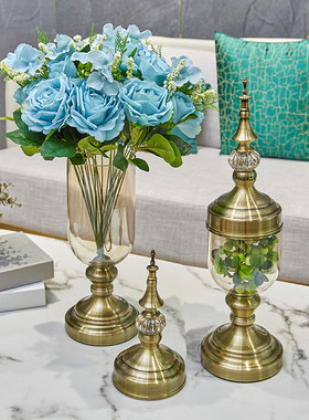 电视柜摆件欧式花瓶样板房家居客厅装饰水晶玻璃花瓶花器餐桌美式