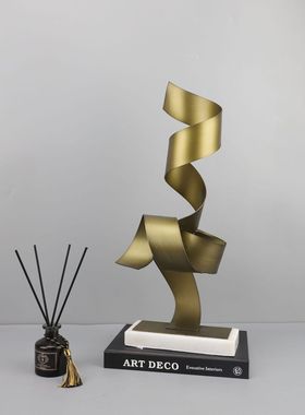 新中式金属大理石售楼部摆件样板房飘带卧室书房客厅桌面玄关饰品