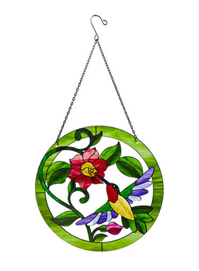 圆形蜂鸟金属工艺品铁艺uv打印室外窗户玻璃挂饰壁挂