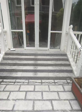 热销青石台仿古别墅庭院景区防滑过门石地面铺贴阶石雕花祥云踏步