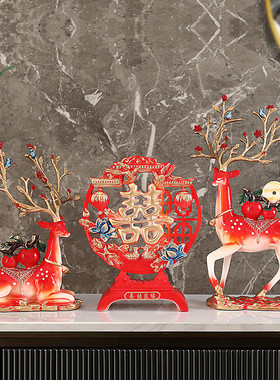 创意订婚百年好合鹿摆件家居客厅新婚礼品中式现代结婚礼物送新人