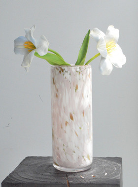 热销粉色渐变高脚琉璃花瓶法式复古感氛围风灯高级艺术花器插花摆