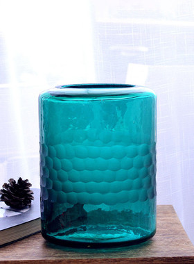 玻璃花瓶轻奢绿色手工北欧样板间居家客房卧室装饰品摆件玻璃花器