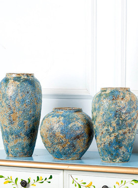 景德镇陶瓷花瓶厂家手工粗陶复古罐子怀旧现代简约花盆干花插花