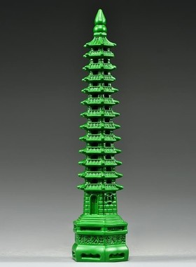 绿色木制13层空心文昌塔木质镂空纯木十三层玲珑宝塔摆件实木家用