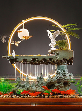 循环流水生财玻璃鱼缸家居装饰客厅电视柜办公室招财摆件开业礼品