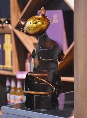 现货热卖趣味猫红酒架家居装饰金属工艺品家居摆件铁艺葡萄酒