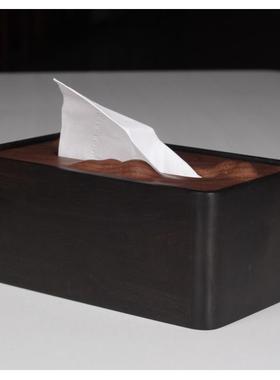 胡桃木创意纸巾盒红木紫光檀抽纸盒礼品黑胡桃雕刻恋山木制纸巾盒