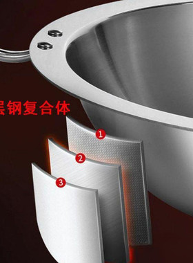 加厚不锈钢火锅盆商用三层钢谭鸭血平底电磁炉火锅店用火锅锅