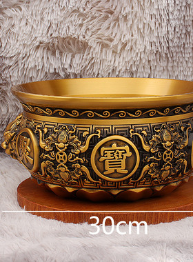 黄铜聚宝盆客厅玄关办公室浮雕复古狮子头大号招财盆桌面摆件批发