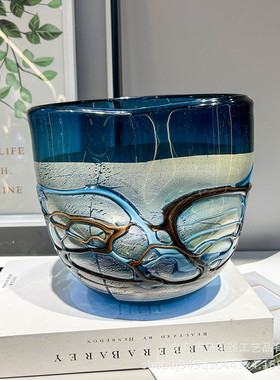 轻奢高级感个性装饰丝琉璃花瓶摆件样板间高级缠插花会议室插花器