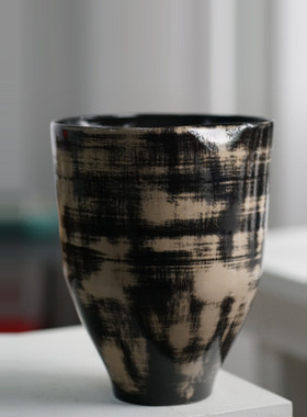 中古侘寂陶瓷罐花瓶样板间中式轻奢售楼处客厅插花器软装饰品摆件