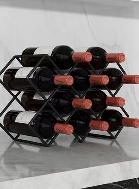 多瓶简易红酒架置物架其他轻奢现代简约菱形摆件酒架网格客厅家用