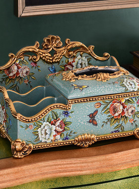 摆件多功能纸巾盒美式家居时尚摆件品纸巾盒茶几客厅餐桌卧室欧式