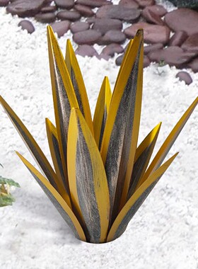 创意工艺品花园太阳能裂纹玻璃球灯摆件龙舌兰花铁艺金属户外装饰