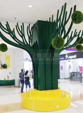 热销商场中庭仿真柱造型树枝玻璃钢造型柱子玻璃钢圆形包柱休闲座