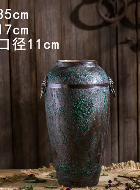 陶瓷小花瓶做旧中式景德镇复古客厅插干花玄关摆件陶罐粗陶花盆