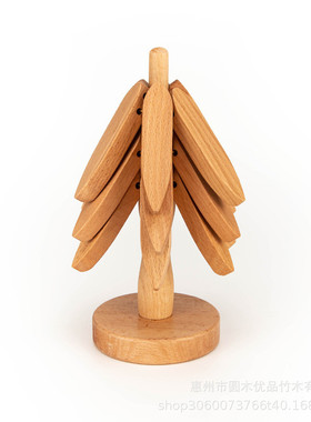 创意实木圣诞树隔热垫锅垫榉木餐桌垫可折叠实木杯垫 一棵树摆件