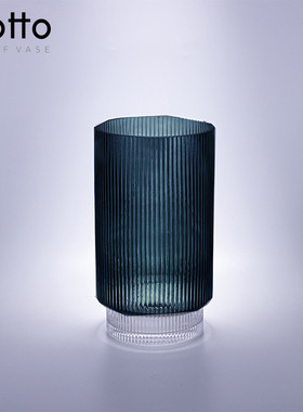 复古轻奢软装直筒玻璃花瓶客厅水培插花样板间条纹竖式花瓶摆件