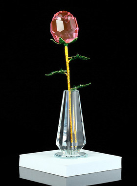 居家装饰品水晶工艺品桌面厂家摆件水晶玫瑰花盛开玫瑰花瓶办公