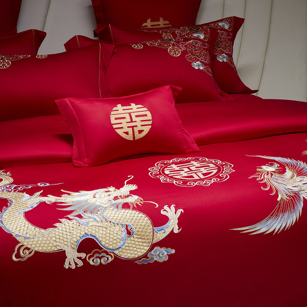 高档龙凤新婚庆四件套100S长绒棉大红色纯棉全棉结婚喜被床上用品,淘宝优惠券,粉丝福利购,淘宝优惠卷
