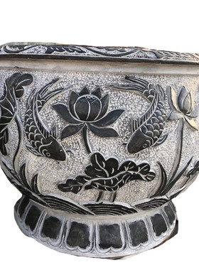 天然仿古石雕鱼缸别墅庭院户外青石雕刻流水石缸摆件古法雕花鱼缸