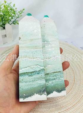 热销弘晶远水晶 天然三彩玉水晶柱条纹玛瑙四棱柱 大柱水晶单尖柱