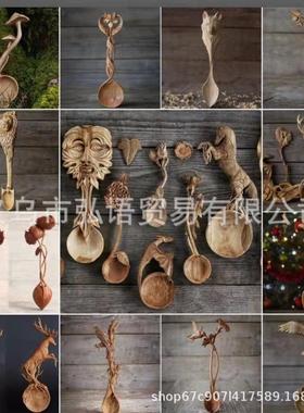热销跨境花朵动物鸟勺子木质工艺品摆件收藏新款勺子