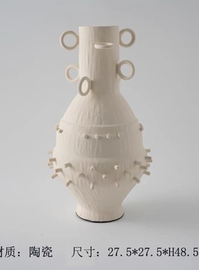 侘寂中古风仿石纹陶瓷花瓶艺术民宿中式茶室插花器样板间饰品摆件