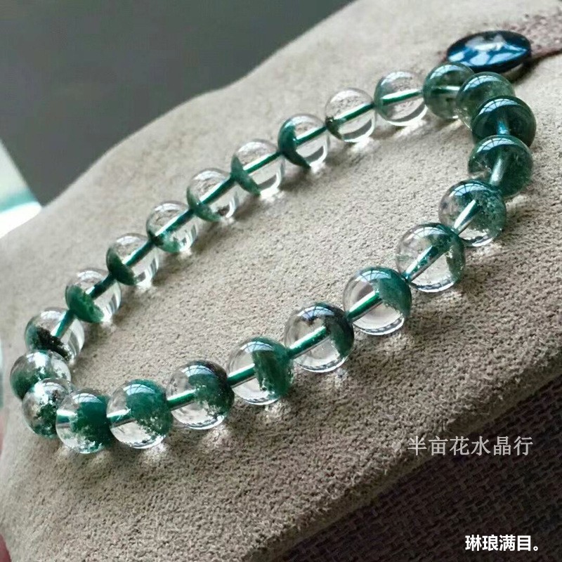 巴西绿幽灵手串女聚宝盆半盆千层满天星四季幽灵水晶手链男情侣款 - 图0