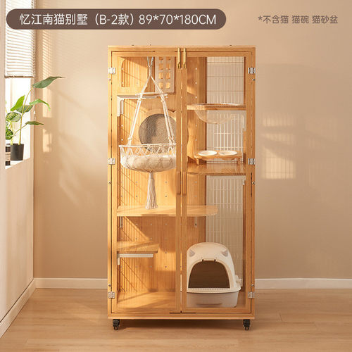diy猫别墅实木猫笼子家用不自由空间猫房子超大占地猫屋全景猫柜 - 图0