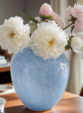 北欧ins风蓝色玻璃花瓶高级感居家客厅花瓶插花瓶装饰摆件高颜值