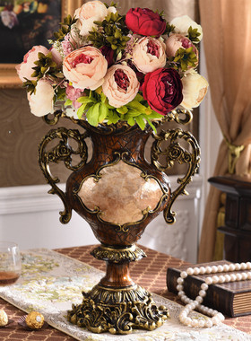 中式奢华花瓶摆件客厅电视柜餐桌干花插花美式欧式复古装饰品树脂