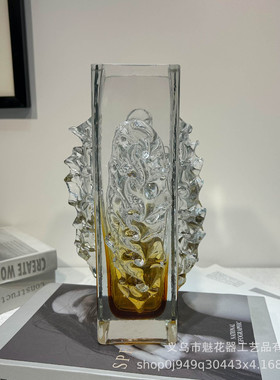 现代轻奢风双拼色手工琉璃花瓶客厅玄关样板间餐桌饰品软装电视柜
