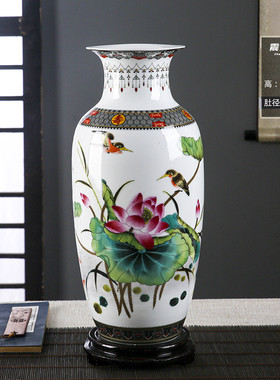 景德镇落地鸿运当头陶瓷干花水养富贵竹花瓶现代客厅酒柜装饰摆件