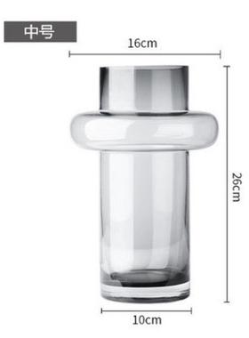 碧轩北欧插花灰色小蛮腰玻璃花瓶富贵竹水培轻奢花器家居装饰摆件