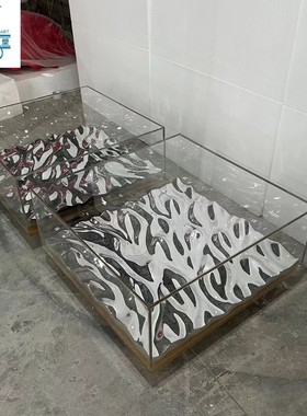 热销简约现代轻奢酒店大堂售楼部样板房亚克力茶几客厅装饰摆件办