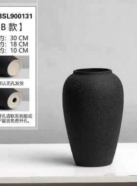 花器复古磨砂黑色陶罐陶瓷干花花瓶摆件家居客厅禅意插花粗陶北欧