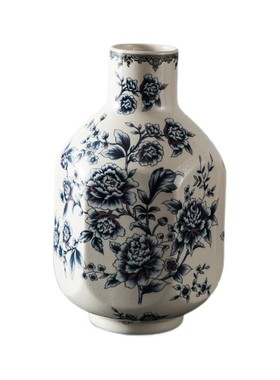 中式复古美式八方梅瓶裂纹青花瓷陶瓷花瓶高级感家居装饰花瓶摆件
