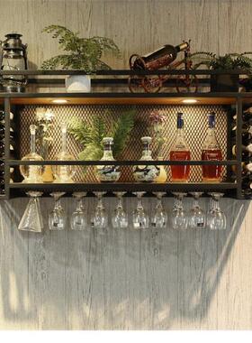 墙上酒架壁挂实木置物架装饰餐厅悬挂吊杯架铁艺创意吧台酒柜家用