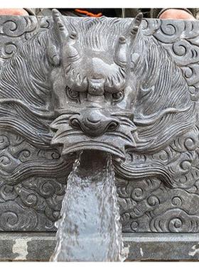 石雕喷水龙酒店雕塑庭院墙壁挂件青石浮雕龙头吐水喷泉装饰摆件