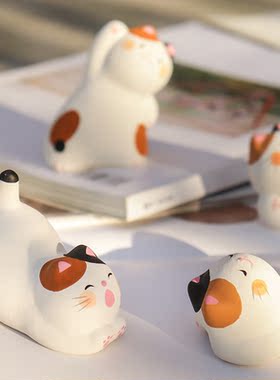 日本进口龙虎堂可爱风陶制摆件