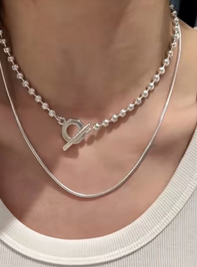 秒发诗歌兰正品925银OT扣项链 重工拉丝银白串珠圈圈锁骨链清冷感