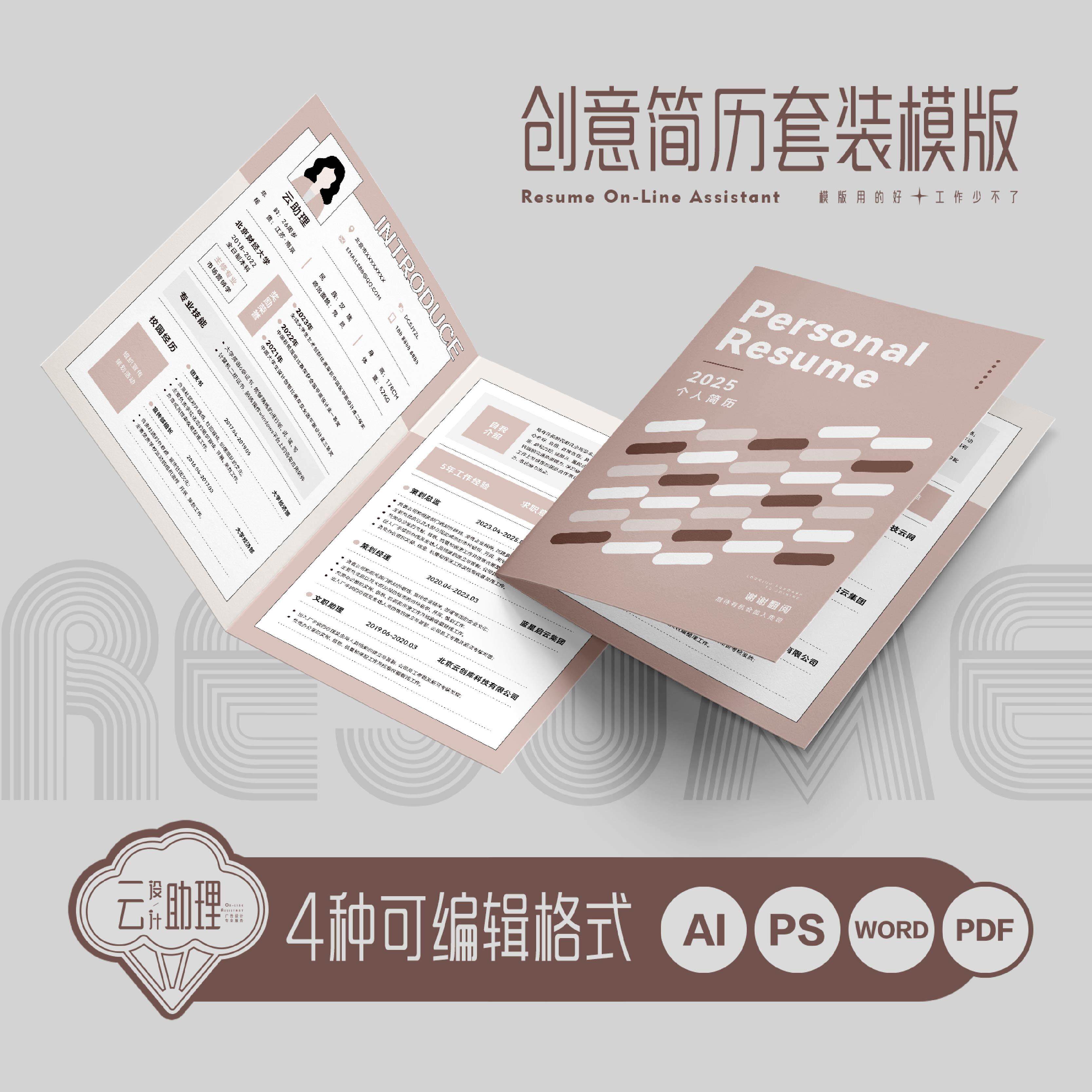 青春系列自荐书创意简历毕业求职PDF模版AI/PS文件可编辑Word文档