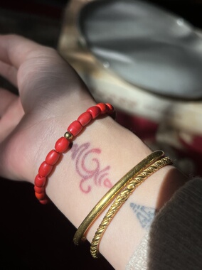 喜马拉雅雪巴琉璃手串原创设计小米珠正红手工孤品老型珠