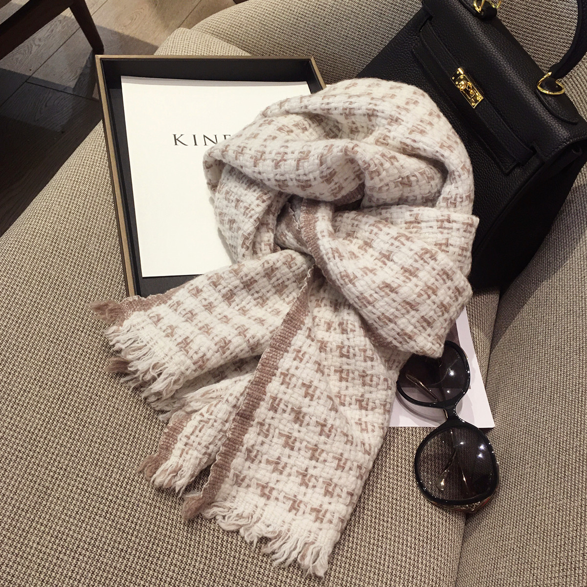 优雅法式编织感小香风100%澳洲纯羊毛围巾女送礼盒百搭羊绒披肩冬,淘宝优惠券,粉丝福利购,淘宝优惠卷