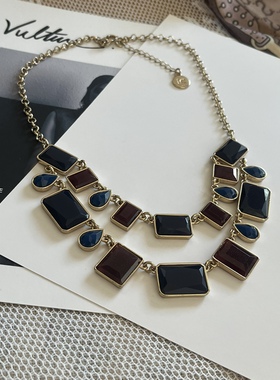 撞色短项链打标仿宝石欧美复古女