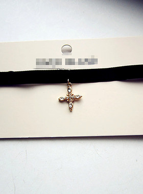 短项链欧美闪亮水钻复古十字架女