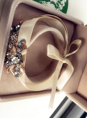 缎带欧美风闪钻宝石复古手镯女特