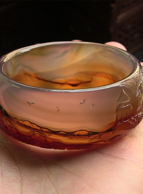 天然巴西玛瑙手镯/原色无忧化/纯手工巧雕/国画风景图/玉髓2085